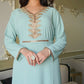 Roshan Embroidered long sleeve with printed solid golden accessories dress
