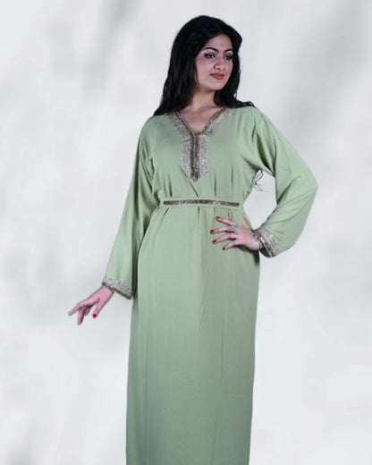 Roshan Cotton Stone Design Casual Jalabiya long sleeve abaya dress