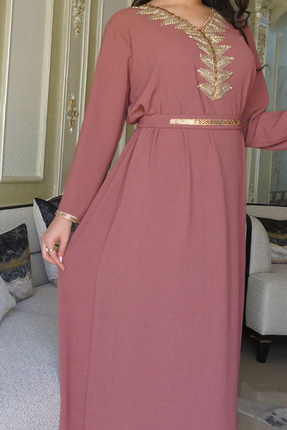 Roshan Embroidered long sleeve with printed solid golden accessories dress